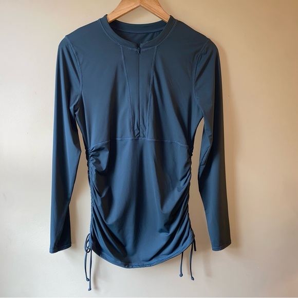 Athleta Other - Athleta Women Drawstring Ruched 1/2 Zip Long Sleeve Rashguard Swim Top Medium
